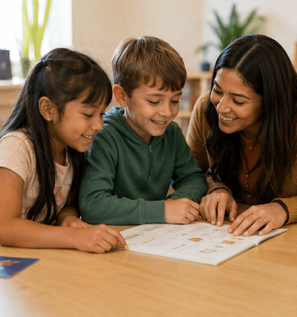 A small group learning together with their tutor